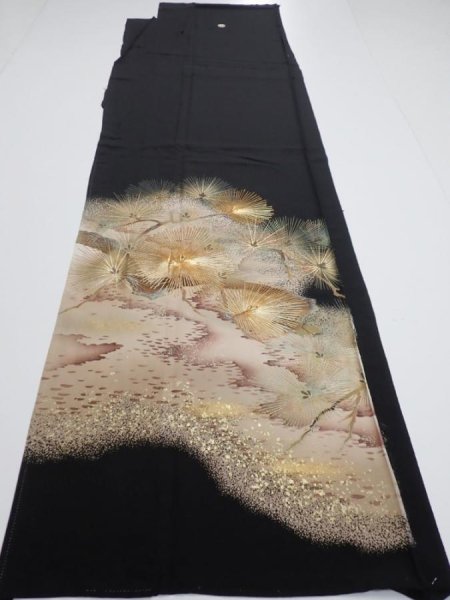 Photo6: 2A01z150  Japanese Kimono Silk  FABRIC Pine Black 59.1x18.5 (6)