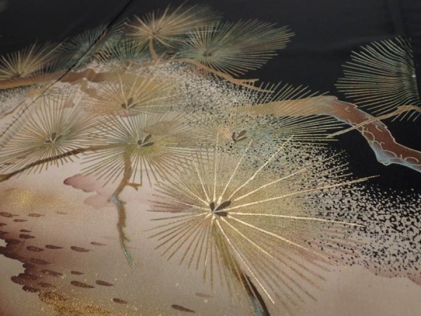 Photo3: 2A02z190  Japanese Kimono Silk  FABRIC Pine Black 63.0x28.3 (3)