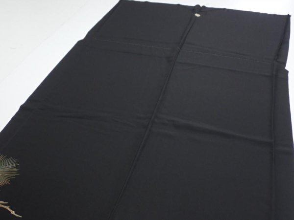 Photo5: 2A02z190  Japanese Kimono Silk  FABRIC Pine Black 63.0x28.3 (5)