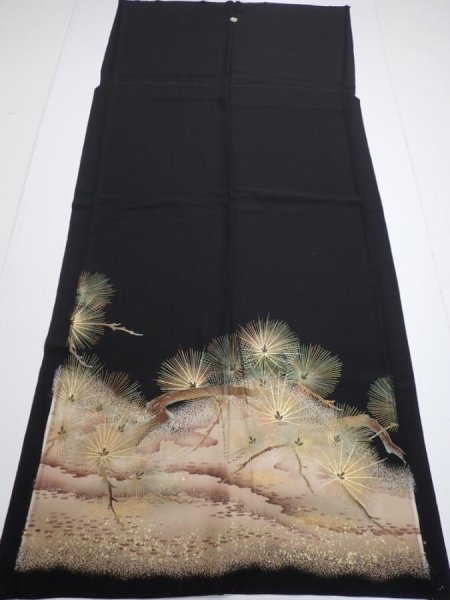 Photo6: 2A02z190  Japanese Kimono Silk  FABRIC Pine Black 63.0x28.3 (6)