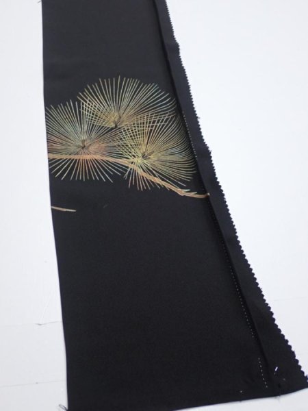 Photo4: 2A04z50  Japanese Kimono Silk  FABRIC Pine Black 61.4x7.7 (4)