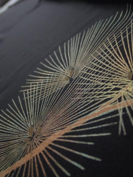 Photo5: 2A04z50  Japanese Kimono Silk  FABRIC Pine Black 61.4x7.7 (5)