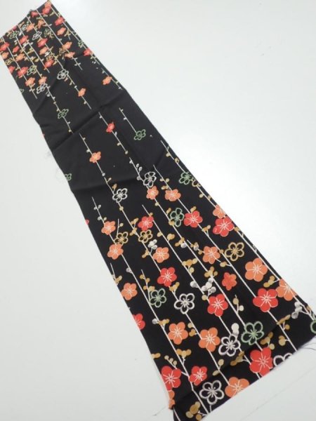 Photo1: 2A10z30  Japanese Kimono Silk  FABRIC Plum blossom Black 35.4x6.9 (1)