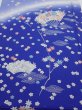 Photo1: 1K02z60  Japanese Kimono Silk  FABRIC Flowers Blue 40.2x14.8 (1)