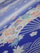Photo4: 1K02z60  Japanese Kimono Silk  FABRIC Flowers Blue 40.2x14.8 (4)