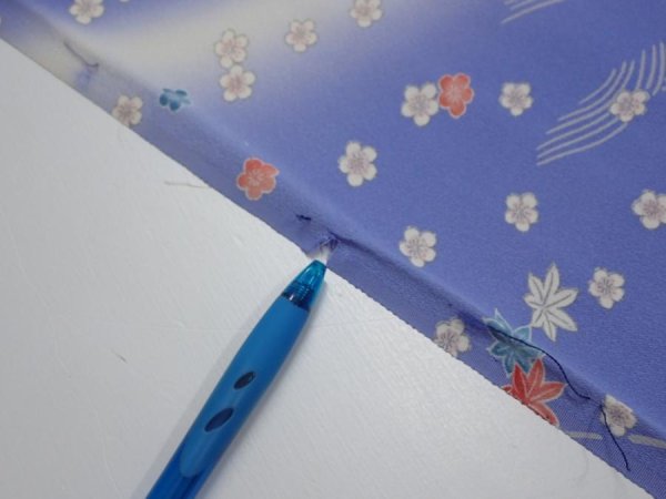 Photo6: 1K02z60  Japanese Kimono Silk  FABRIC Flowers Blue 40.2x14.8 (6)