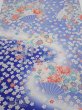 Photo1: 1K03z90  Japanese Kimono Silk  FABRIC Flowers Blue 65.0x14.8 (1)