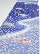 Photo3: 1K03z90  Japanese Kimono Silk  FABRIC Flowers Blue 65.0x14.8 (3)