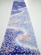 Photo5: 1K03z90  Japanese Kimono Silk  FABRIC Flowers Blue 65.0x14.8 (5)