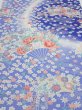 Photo1: 1K04z90  Japanese Kimono Silk  FABRIC Flowers Blue 64.6x14.8 (1)