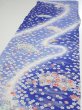 Photo3: 1K04z90  Japanese Kimono Silk  FABRIC Flowers Blue 64.6x14.8 (3)