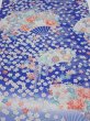 Photo1: 1K05z90  Japanese Kimono Silk  FABRIC Flowers Blue 64.6x14.8 (1)