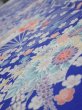 Photo4: 1K05z90  Japanese Kimono Silk  FABRIC Flowers Blue 64.6x14.8 (4)