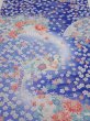 Photo1: 1K06z90  Japanese Kimono Silk  FABRIC Flowers Blue 65.0x14.8 (1)