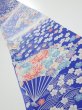 Photo1: 1K07z40  Japanese Kimono Silk  FABRIC Flowers Blue 57.5x7.5 (1)