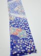 Photo2: 1K07z40  Japanese Kimono Silk  FABRIC Flowers Blue 57.5x7.5 (2)
