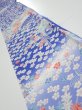 Photo1: 1K08z40  Japanese Kimono Silk  FABRIC Flowers Blue 58.3x7.3 (1)