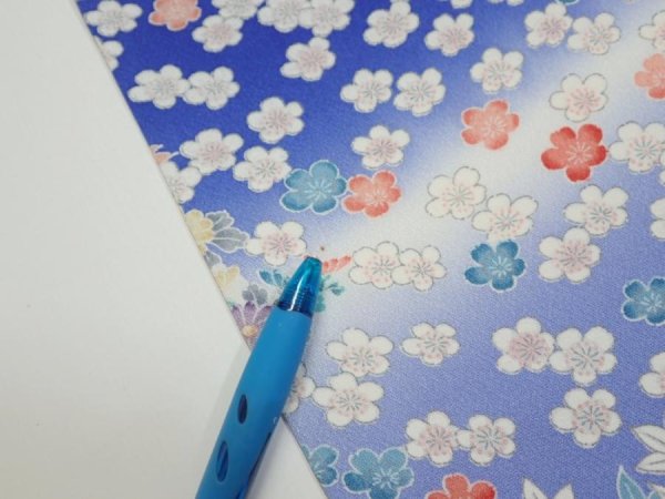 Photo6: 1K08z40  Japanese Kimono Silk  FABRIC Flowers Blue 58.3x7.3 (6)