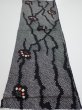 Photo1: 1K01z50  Japanese Kimono Silk SHIBORI FABRIC Plum branch Black 42.5x14.6 (1)