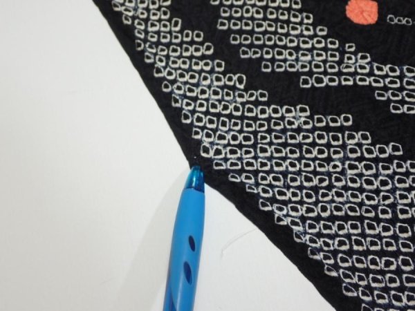 Photo6: 1K01z50  Japanese Kimono Silk SHIBORI FABRIC Plum branch Black 42.5x14.6 (6)