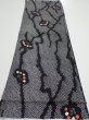 Photo1: 1K02z50  Japanese Kimono Silk SHIBORI FABRIC Plum branch Black 43.3x14.6 (1)