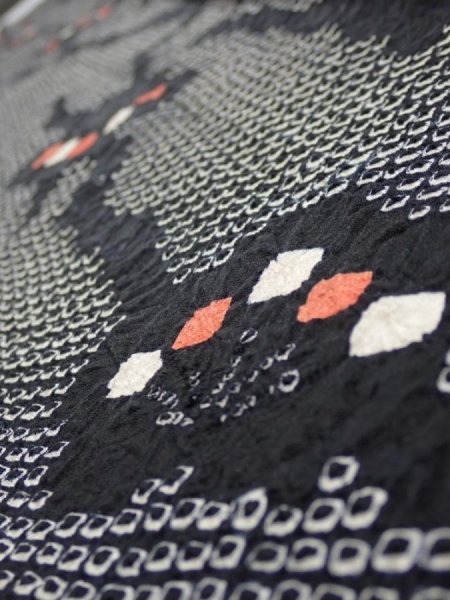 Photo5: 1K07z40  Japanese Kimono Silk SHIBORI FABRIC Plum branch Black 63.0x7.7 (5)