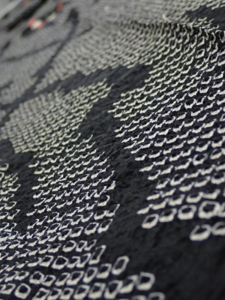 Photo5: 1K09z50  Japanese Kimono Silk SHIBORI FABRIC Plum branch Black 87.4x6.7 (5)