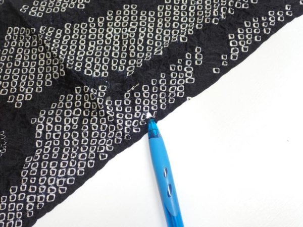 Photo6: 1K09z50  Japanese Kimono Silk SHIBORI FABRIC Plum branch Black 87.4x6.7 (6)