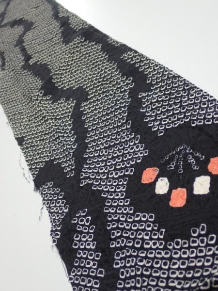 Photo2: 1K10z20  Japanese Kimono Silk SHIBORI FABRIC Plum branch Black 38.6x6.9 (2)