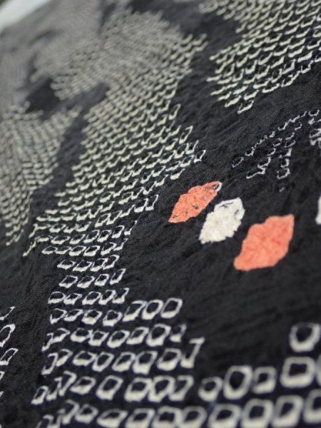 Photo5: 1K10z20  Japanese Kimono Silk SHIBORI FABRIC Plum branch Black 38.6x6.9 (5)