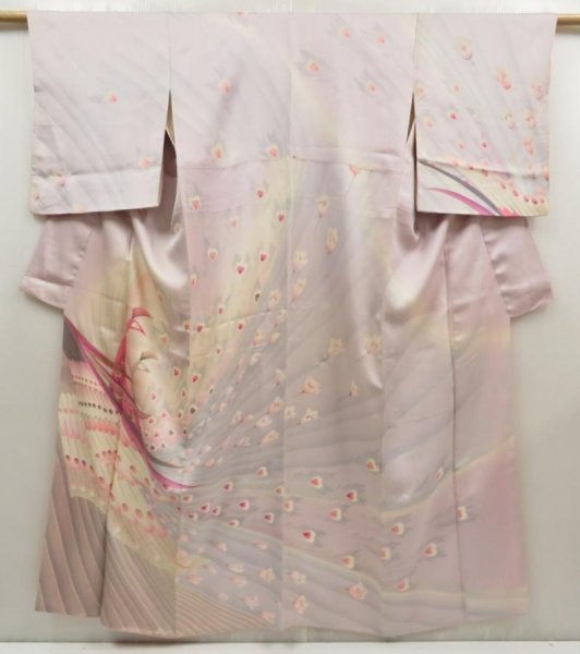Photo1: 5710T01z940 Vintage Japanese Kimono Silk TSUKESAGE Peacock Light purple (1)