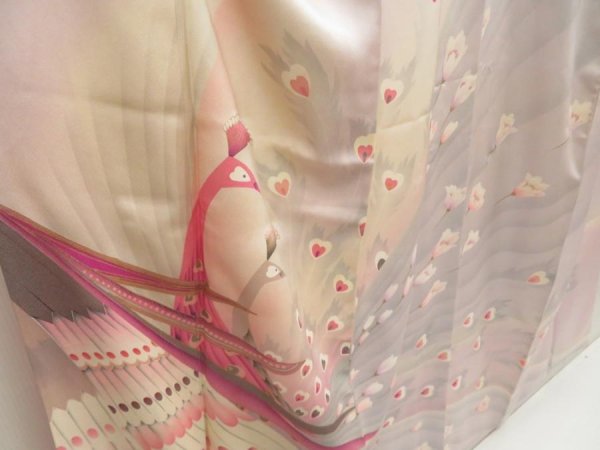 Photo3: 5710T01z940 Vintage Japanese Kimono Silk TSUKESAGE Peacock Light purple (3)