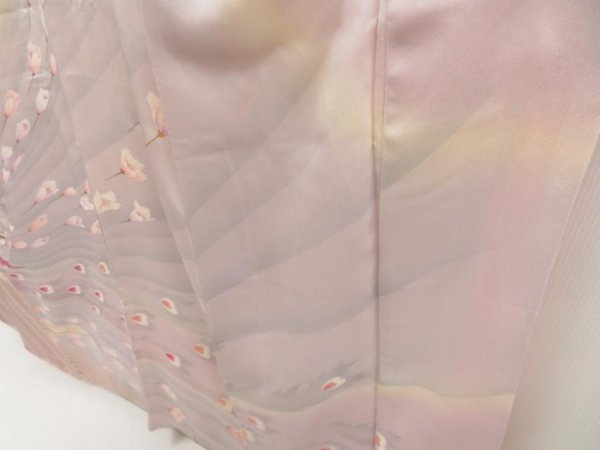 Photo4: 5710T01z940 Vintage Japanese Kimono Silk TSUKESAGE Peacock Light purple (4)