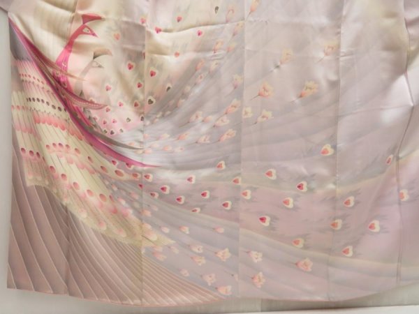 Photo5: 5710T01z940 Vintage Japanese Kimono Silk TSUKESAGE Peacock Light purple (5)