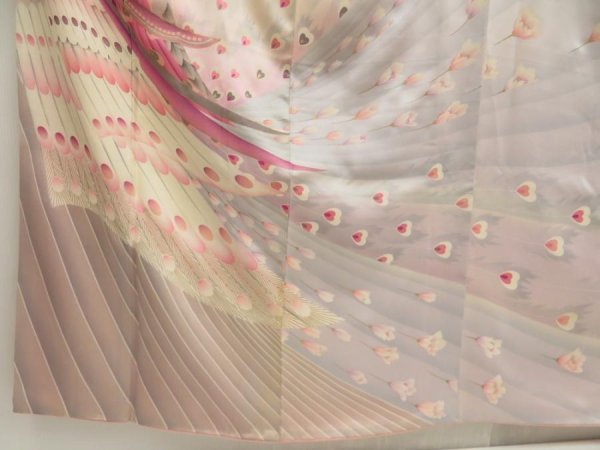 Photo6: 5710T01z940 Vintage Japanese Kimono Silk TSUKESAGE Peacock Light purple (6)