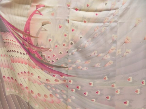 Photo8: 5710T01z940 Vintage Japanese Kimono Silk TSUKESAGE Peacock Light purple (8)