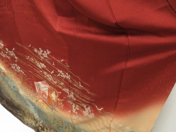 Photo4: 5710T02z1280  Japanese Kimono Silk FURISODE Butterfly Dull cyan (4)