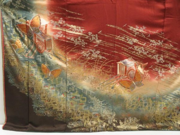 Photo5: 5710T02z1280  Japanese Kimono Silk FURISODE Butterfly Dull cyan (5)