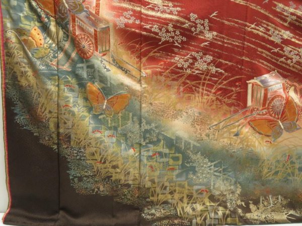 Photo6: 5710T02z1280  Japanese Kimono Silk FURISODE Butterfly Dull cyan (6)