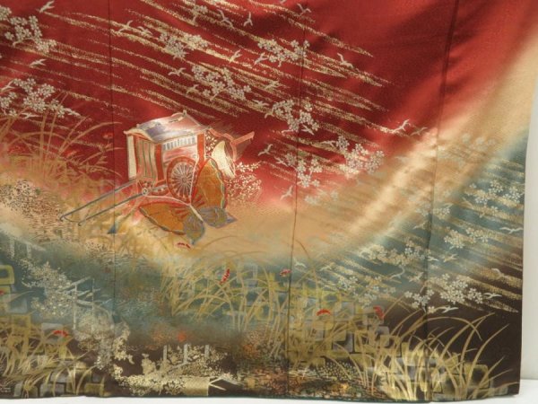 Photo7: 5710T02z1280  Japanese Kimono Silk FURISODE Butterfly Dull cyan (7)