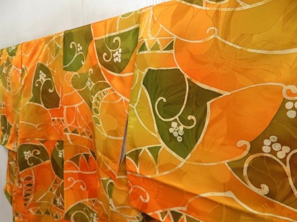 Photo2: 5710T03z820  Japanese Kimono Silk KOMON  Dark orange (2)