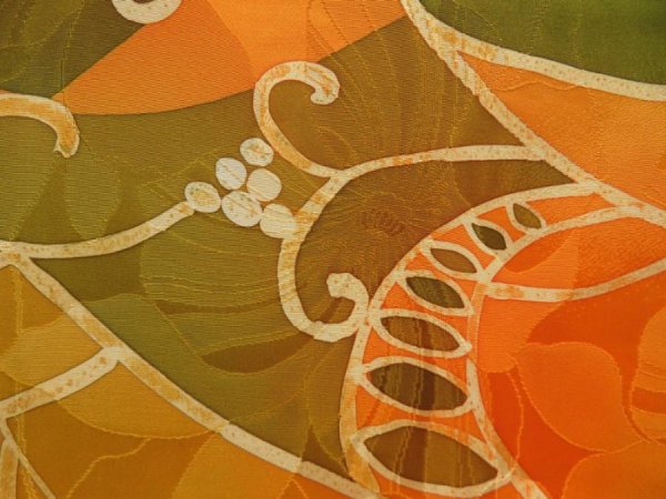 Photo6: 5710T03z820  Japanese Kimono Silk KOMON  Dark orange (6)