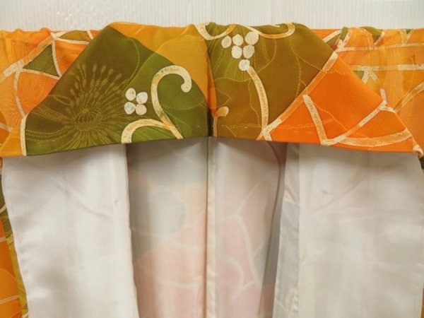Photo7: 5710T03z820  Japanese Kimono Silk KOMON  Dark orange (7)