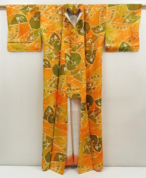 Photo8: 5710T03z820  Japanese Kimono Silk KOMON  Dark orange (8)