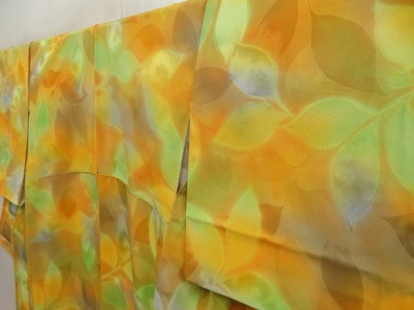 Photo2: 5710T04z880  Japanese Kimono Silk KOMON Leaf Light orange (2)