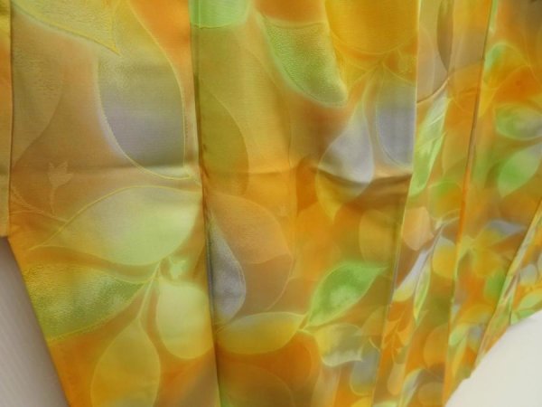 Photo3: 5710T04z880  Japanese Kimono Silk KOMON Leaf Light orange (3)