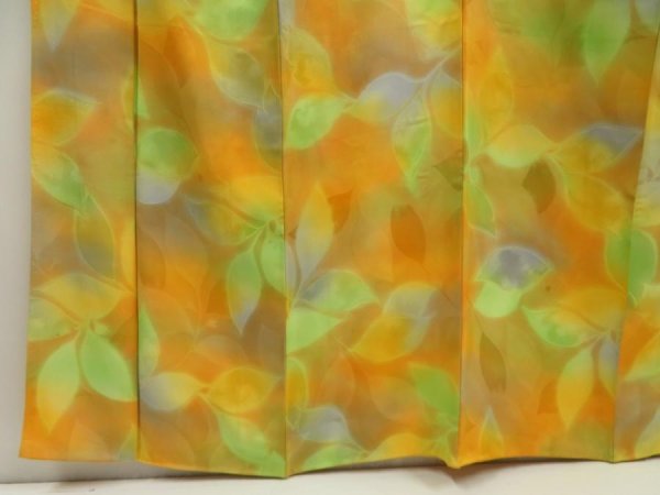 Photo4: 5710T04z880  Japanese Kimono Silk KOMON Leaf Light orange (4)