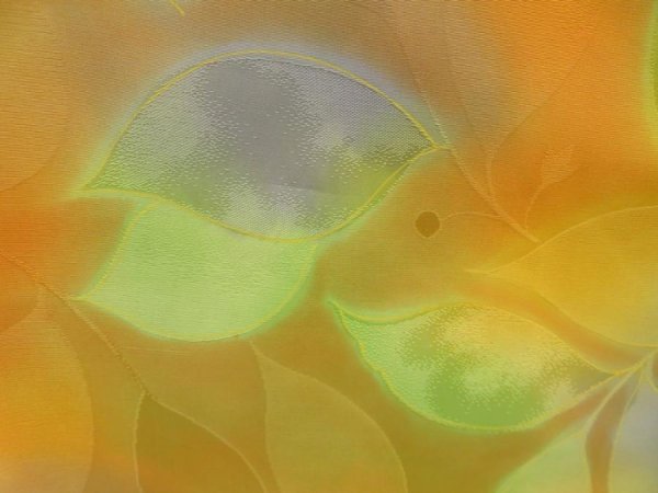 Photo6: 5710T04z880  Japanese Kimono Silk KOMON Leaf Light orange (6)