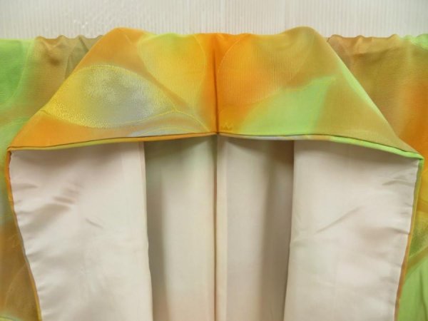 Photo7: 5710T04z880  Japanese Kimono Silk KOMON Leaf Light orange (7)