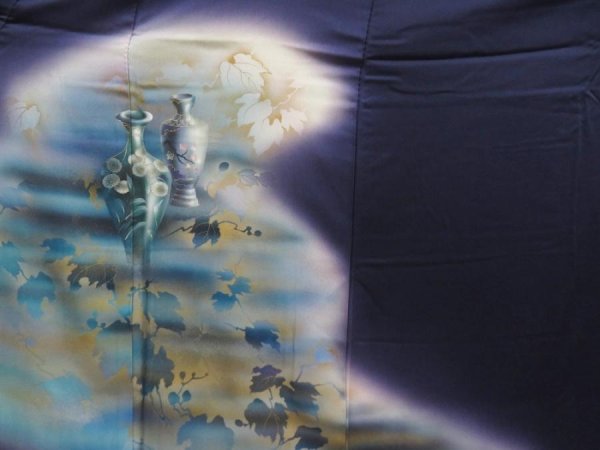 Photo8: 5710T05z940  Japanese Kimono Silk KOMON Vase Dark purple (8)